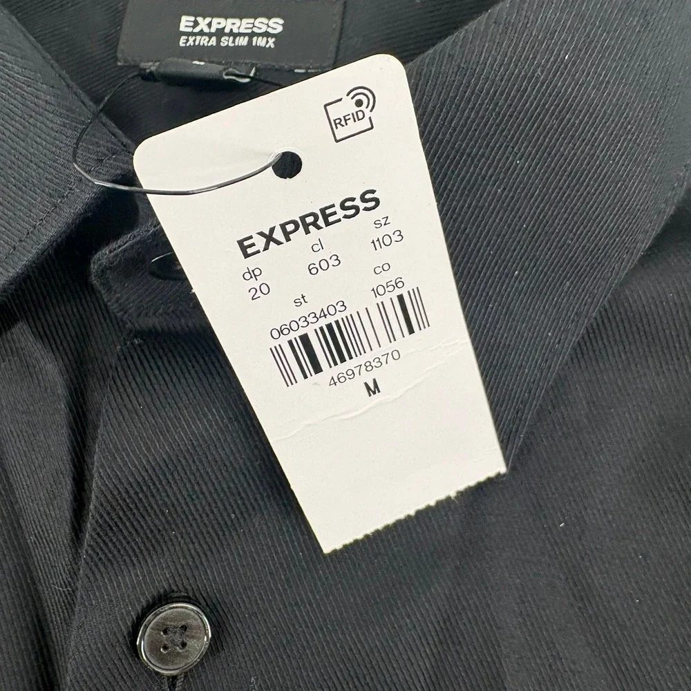 Express Extra Slim 1MX Mens Black Button Down Shirt Long Sleeve Medium NWT